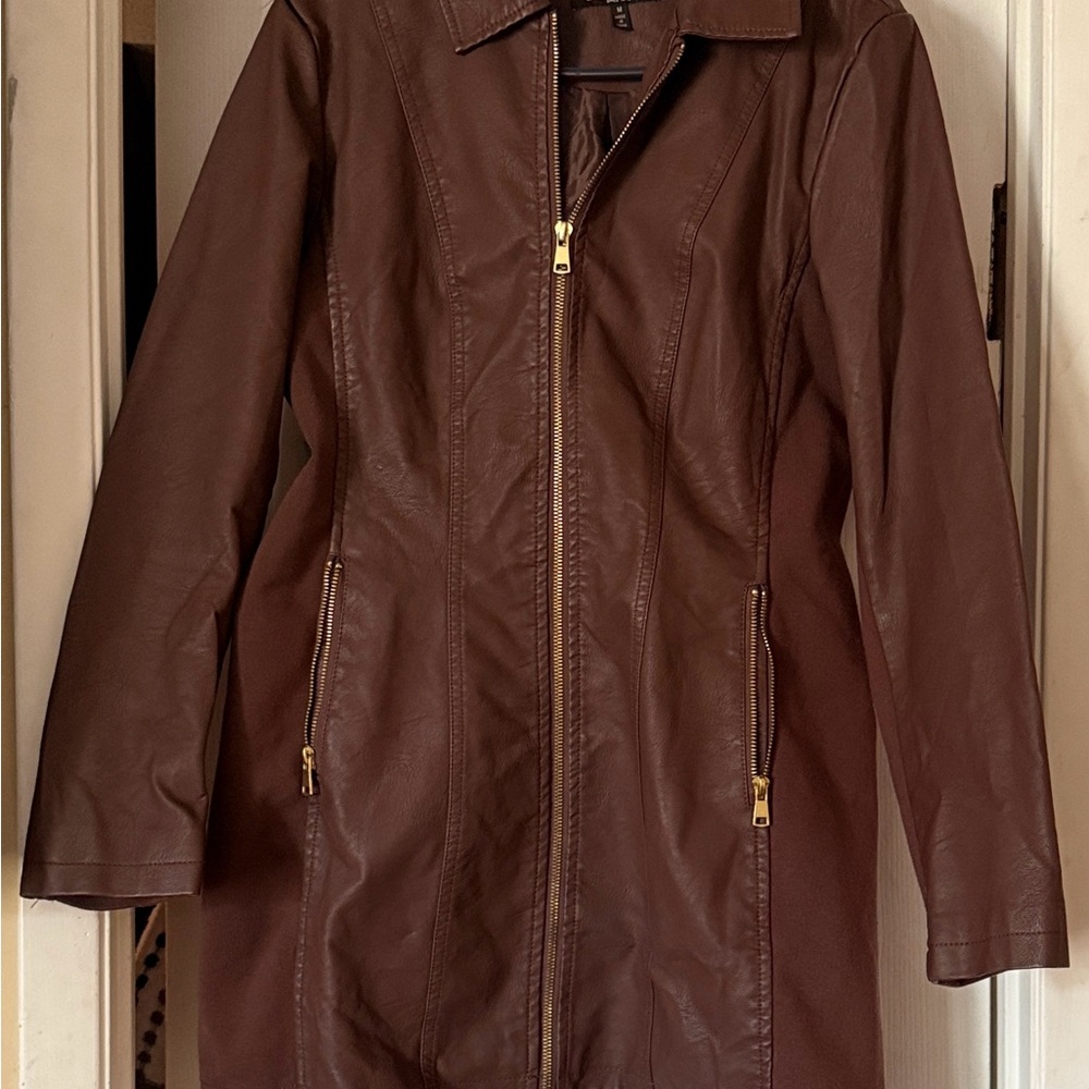 Baccini Brown Leather Coat with Gold Accents